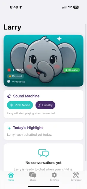 Larry app home dashboard